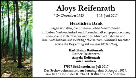 Anzeige für Aloys Reifenrath