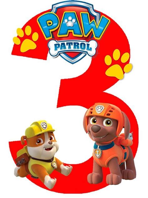 The Number Three With Paw Patrol Characters On It