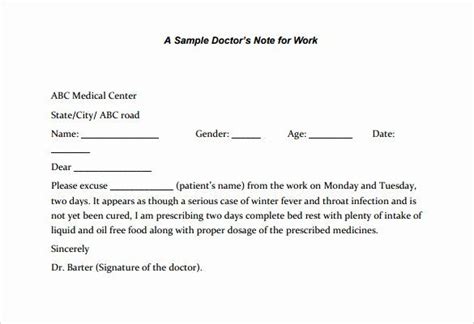 Doctor Excuse Template For Work Luxury Printable Doctor S Note For Work Templates Pdf Word