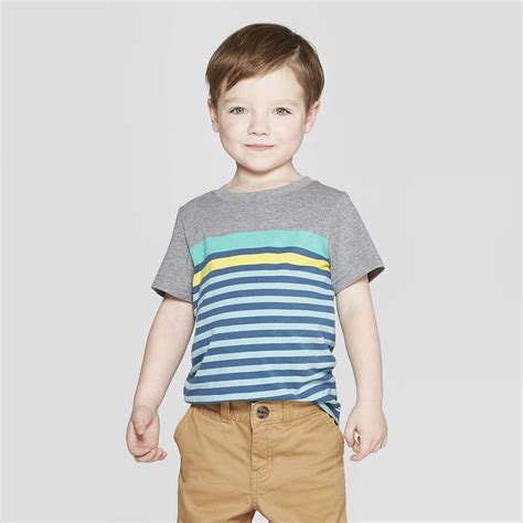 Toddler Boys Striped Short Sleeve T Shirt Cat And Jack Grayblue 2t