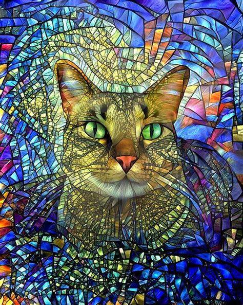 Stained Glass Cat Cat Print T For Cat Lover Tabby Cat Etsy Sweden