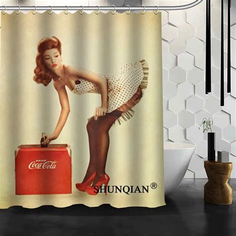Custom Pin Up Shower Curtain High Quality Bathroom Accessories Polyester Fabric Curtain With