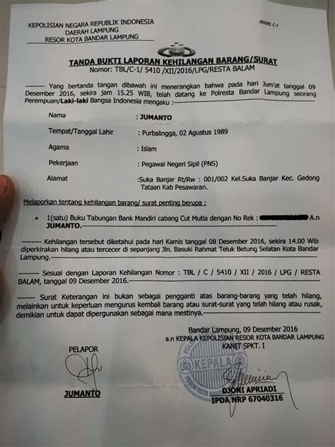 Cara Syarat Dan Contoh Membuat Surat Keterangan Kehilangan Polisi