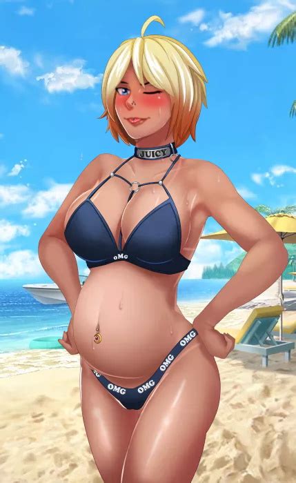 Rule 34 Andrealphus Beach Belly Big Belly Big Breasts Bikini Blonde