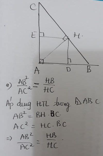 Cho tam giác ABC vuông tại A đường cao AH Gọi D E lần lượt là hình