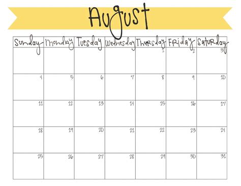 August Calendar The White Oaks Blog