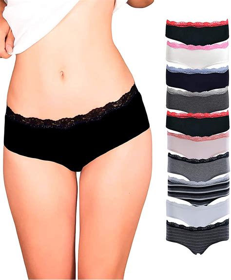 Emprella Womens Lace Underwear Hipster Panties Cotton Spandex 10 Pack