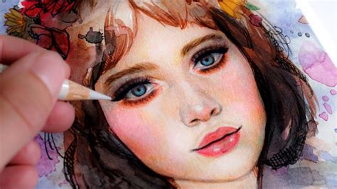 How To Paint A Portrait With Watercolors Color Pencils In Only Steps Youtube