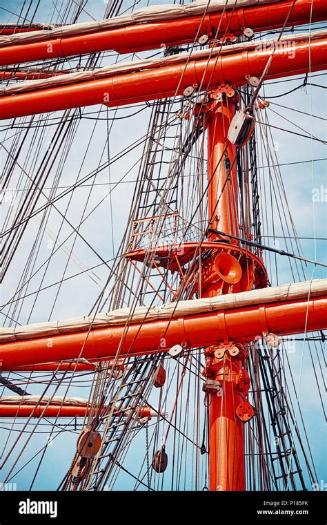 Old Sailing Ship Mast Details Color Toned Picture Stock Photo Alamy