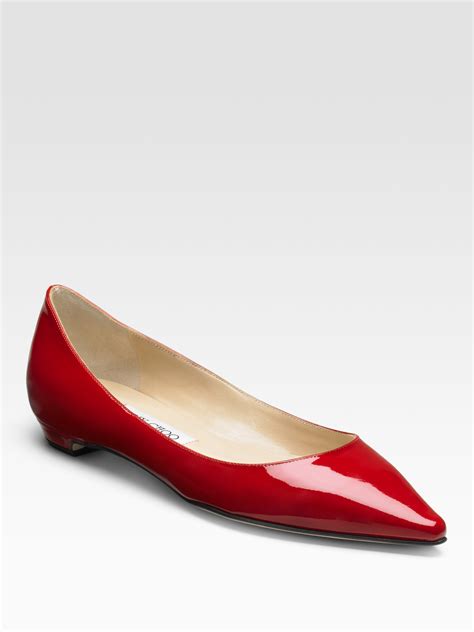 Lyst Jimmy Choo Sandy Patent Leather Pointtoe Flats In Red
