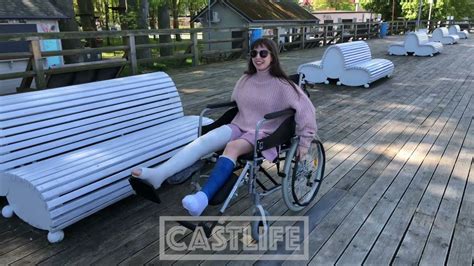 Sara With Two Broken Legs On Wheelchair Have Fun In The Vacation