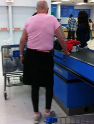 Daddy Wears Moms Clothes To Walmart Pink Top Black Skirt Bald Head