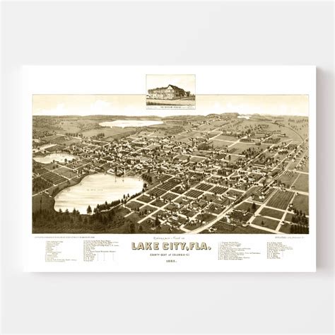Vintage Map Of Lake City Florida 1885 By Teds Vintage Art