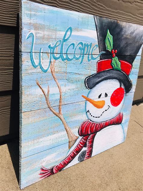 Snowman Welcome Sign Welcome Sign Snowman Decor Christmas Etsy