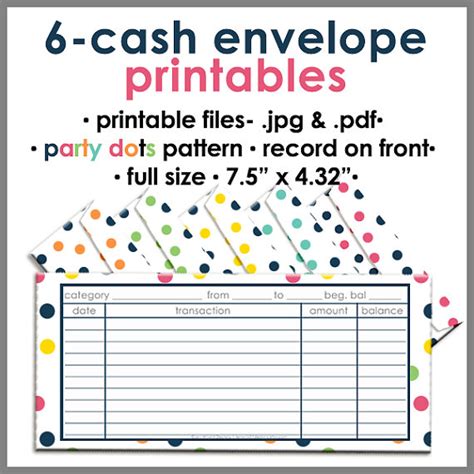 Printable Blank Cash Envelope Budgeting System Party Dots Money Budget