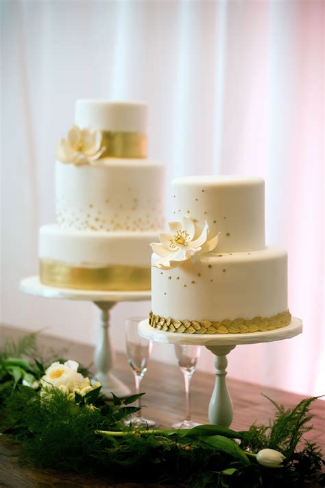 White Wedding Cakes With Gold Accents