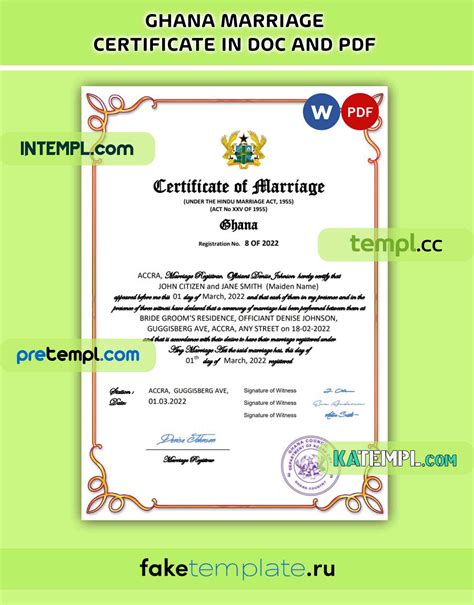 Ghana Marriage Certificate Pdf And Word Download Template