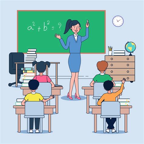Maestra De Pie Enseñar Matemáticas Por Pizarra De La Escuela 2920631