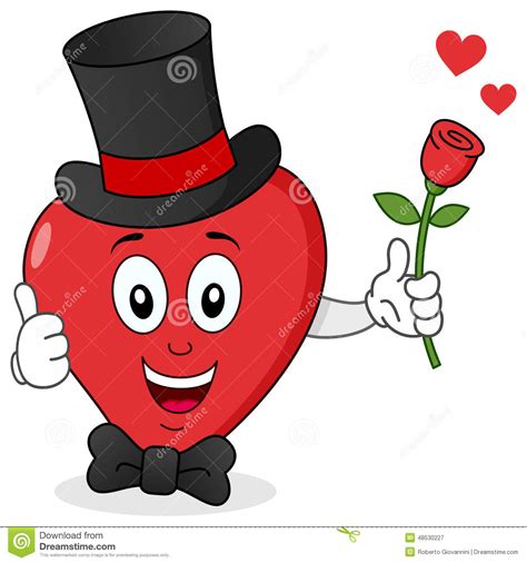 Red Heart With Top Hat Bow Tie And Rose Stock Vector Image 48530227
