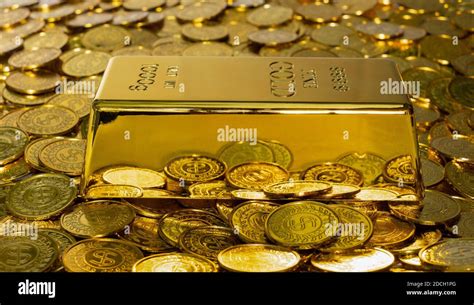 Closeup Shiny Gold Bar 1 Kg On The Stack Gold Coin A Lot Of Stock Photo