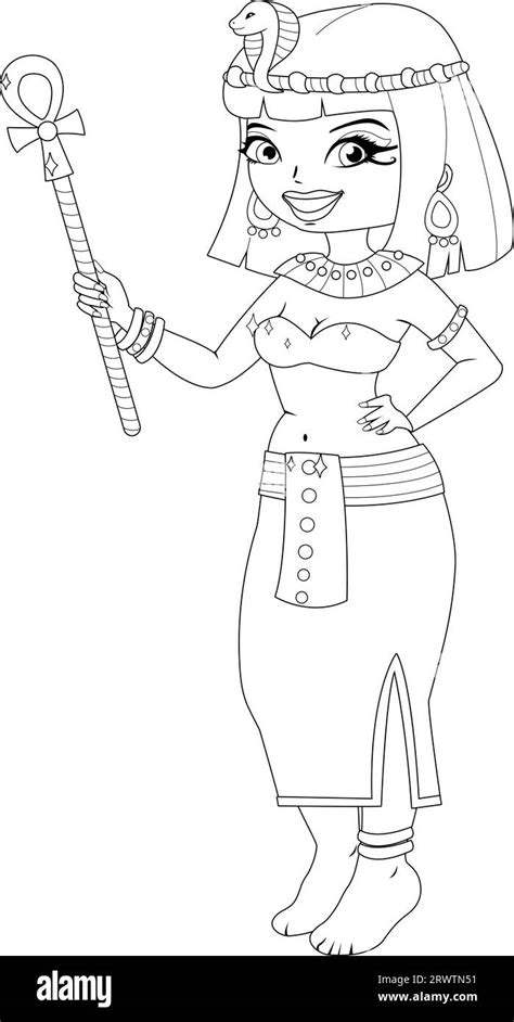 Cleopatra Del Antiguo Egipto Vector Página Para Colorear En Blanco Y Negro Imagen Vector De