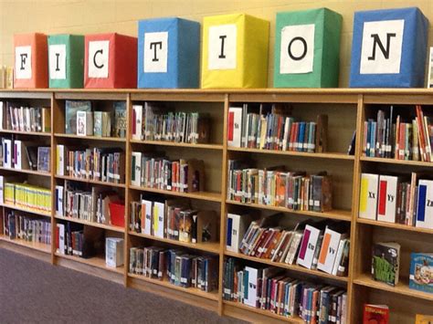 Fiction Section Library Book Displays School Library Decor School