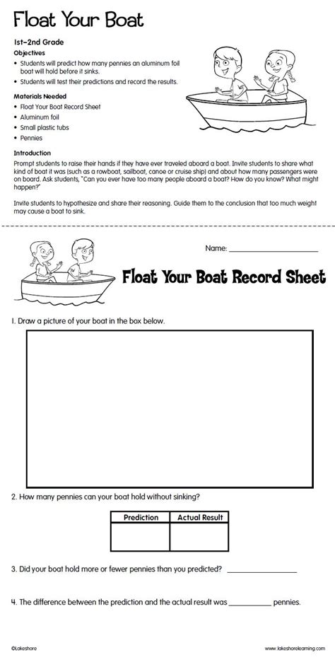 Make a list of all that sink and another list of all that float. Float Your Boat Lesson Plan from Lakeshore Learning ...