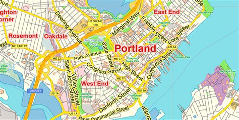 Portland Maine Us Map Vector Exact City Plan Low Detailed Street Map