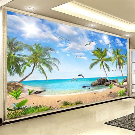 Custom Photo Wallpaper Seaside Coconut Tree Landscape 3d Wall Murals