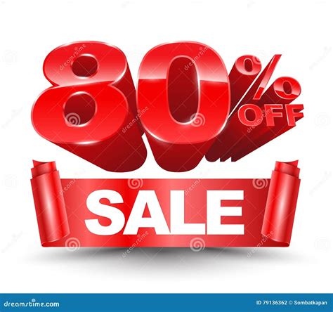 80 Percent Off Sale Red Ribbon Banner Roll Stock Vector Illustration
