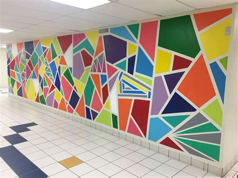 Painted Geometric Wall Mural In An Elementary School Took 3 Days And
