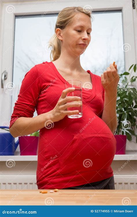 Pregnant Woman Taking A Lots Of Pills Stock Image Image Of Nature
