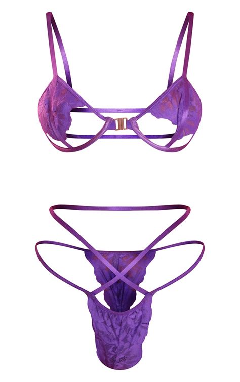 Purple Lace Cut Out Clip Front Lingerie Set Prettylittlething Ksa