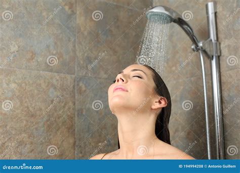 Satisfied Woman Having Shower On A Bathroom Stock Photo Image Of Female Close