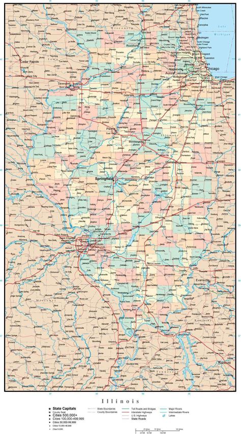 Illinois Adobe Illustrator Map With Counties Cities County Seats