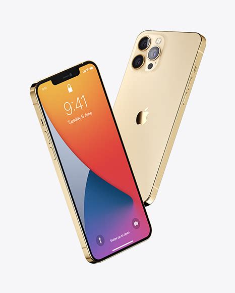 Two Apple Iphones 12 Pro Max Gold Mockup Free Download Images High