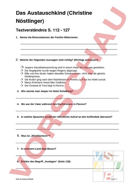 Check spelling or type a new query. Lesetagebuch Gestalten Das Austauschkind - Literaturtest ...