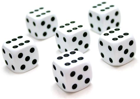 6x White Six Sided Dice 16mm