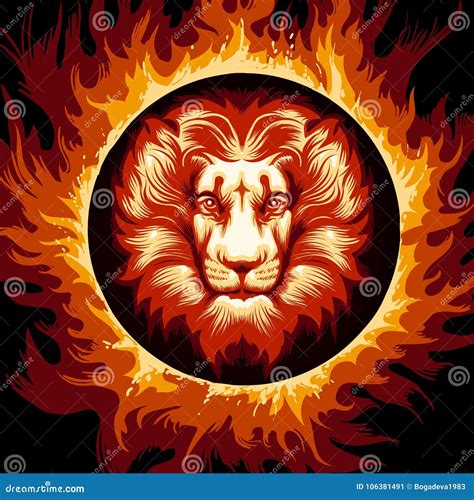 Zodiac Sign Of Lion In Fire Circle Stock Vector Illustration Of Lion