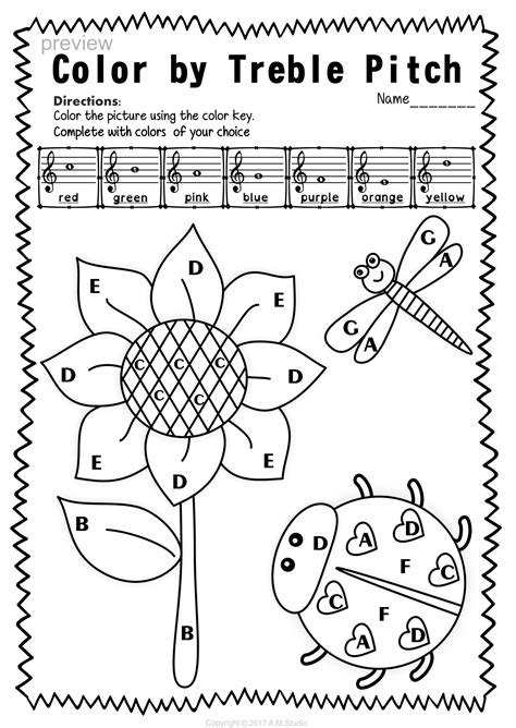 Color by music notes and rests. Treble Clef Note Naming Worksheets for Spring | Music lessons for kids, Music theory worksheets ...
