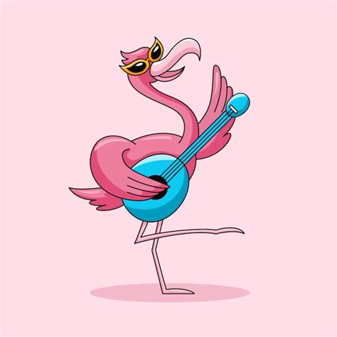 Premium Vector Happy Flamingo Bird Dancing And Playing Small Guitar