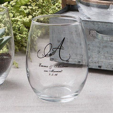 15 Oz Monogrammed Stemless Wine Glass Wedding Favors Wine Glass