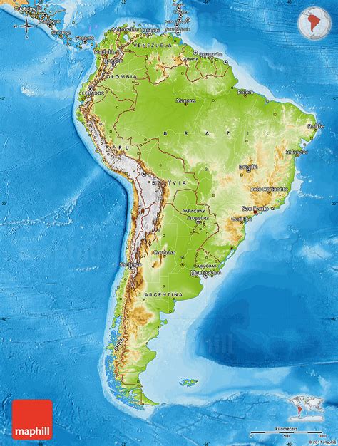 Physical Map Of South America Political Shades Outside