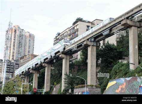 A Monorail Train Of Chongqing Light Rail Line Prepares To Run Through