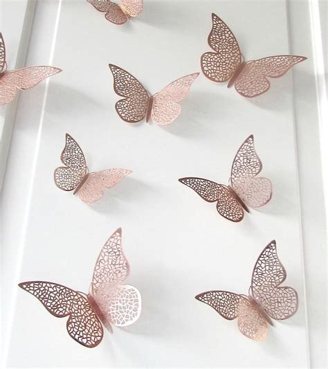 12 Home Decor Rose Gold Foil Butterflies Wall Stickers Etsy Uk