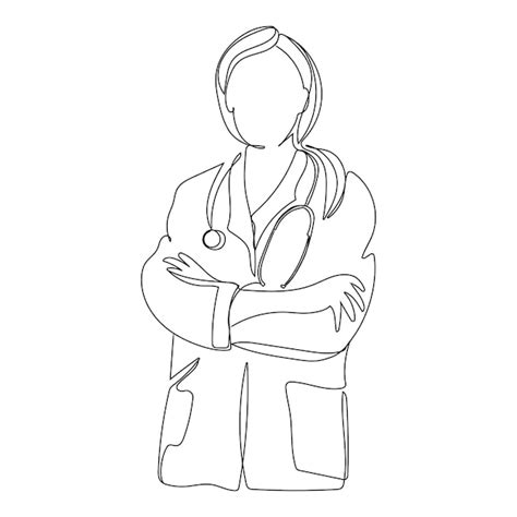 Premium Vector Female Doctor With Crossed Arms Continuous Line