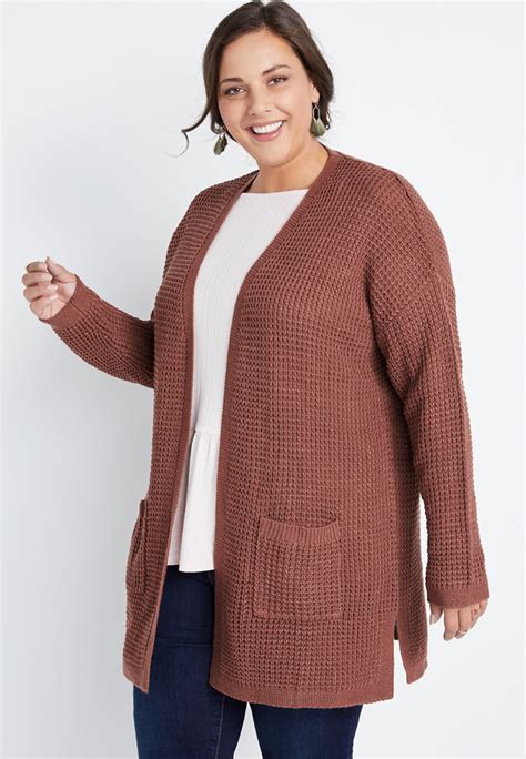 Plus Size Brown Waffle Knit Cardigan Maurices