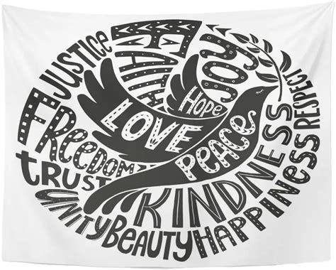 Lettering Dove Of Peace With Values Words Love Faith Joy Hope Kindness
