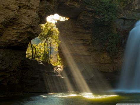 Limestone Cave And Waterfall The Foradada Catalonia Spain Ultra Hd