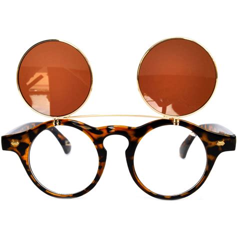 owl ® flip up c7 round eyewear sunglasses women s men s plastic round circle leopard frame brown
